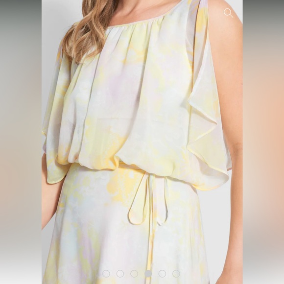 NWT ModCloth Flowy Floral Midi Dress in Pastel Yellow, Pink with Tie Waist - Picture 3 of 16